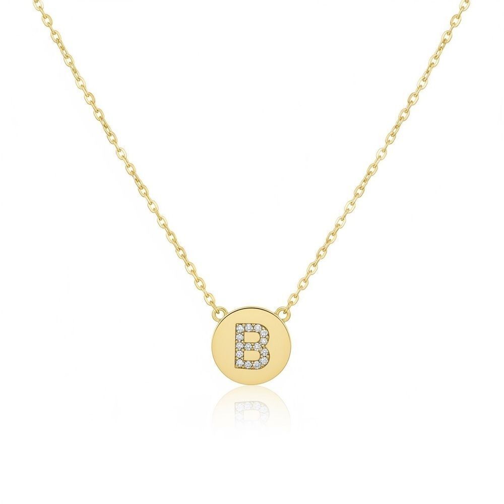 Sterling silver gold plated necklace. Letter B with faux diamonds.